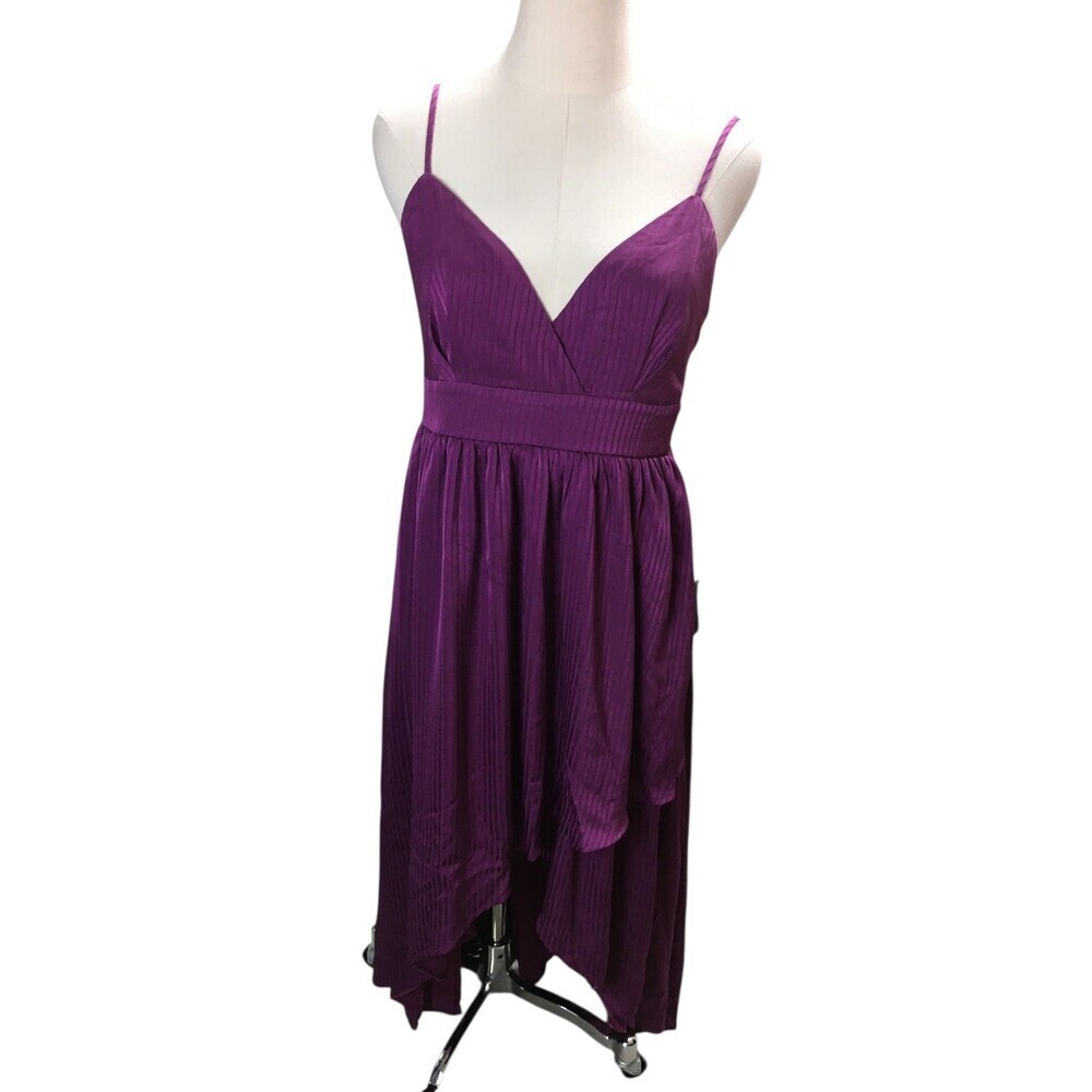 Lulu's Beaming with Bliss Purple Striped Faux-Wrap Midi Dress Size Medium NEW